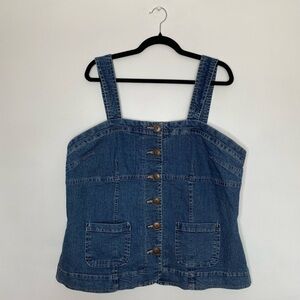 Y2K Denim Western Boho Button Front Tank Top